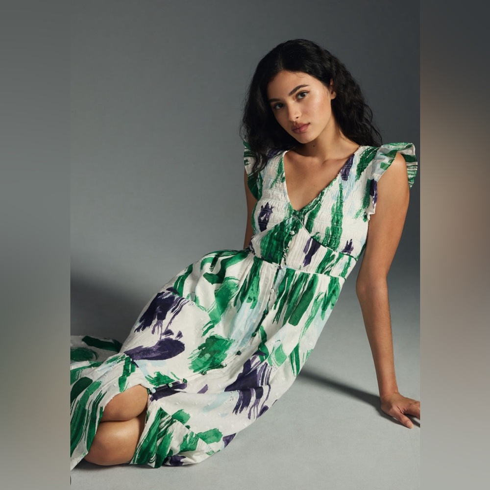 Anthropologie The Peregrine Midi Dress Women Large Short Sleeve Resort Wear